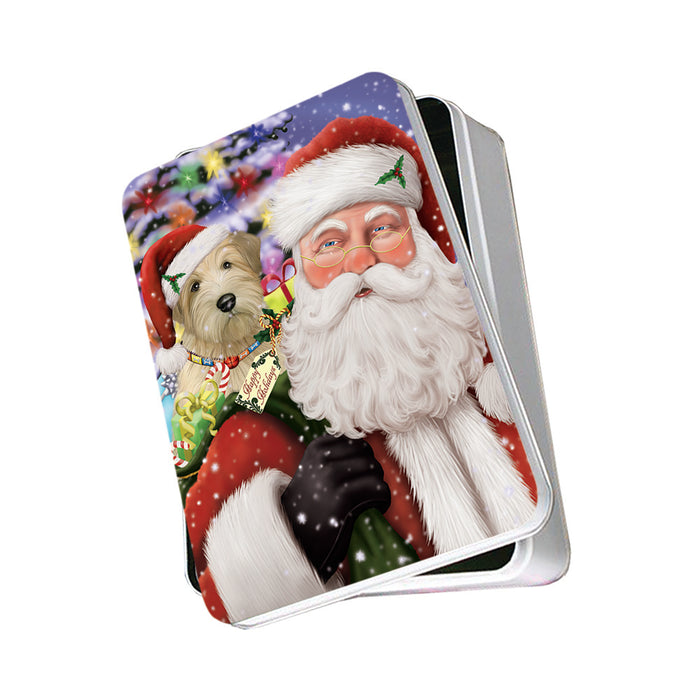 Santa Carrying Wheaten Terrier Dog and Christmas Presents Photo Storage Tin PITN53652