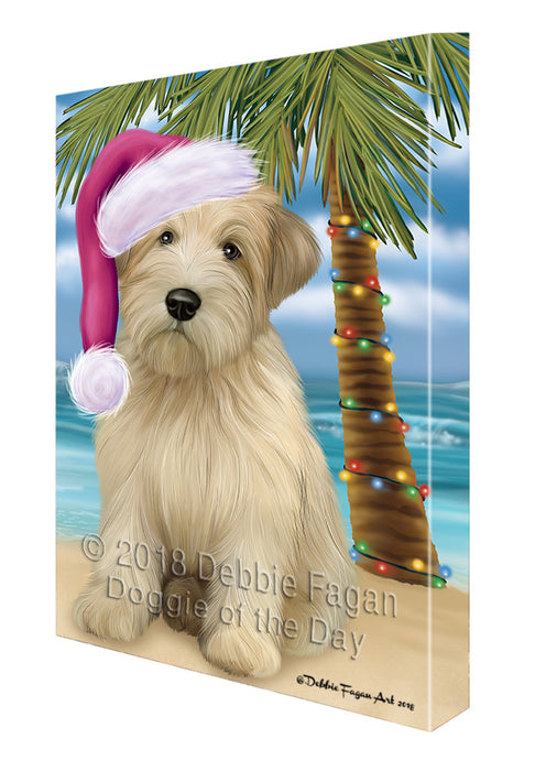 Summertime Happy Holidays Christmas Wheaten Terrier Dog on Tropical Island Beach Canvas Print Wall Art Décor CVS109214
