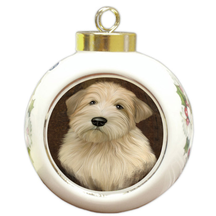 Rustic Wheaten Terrier Dog Round Ball Christmas Ornament RBPOR54503