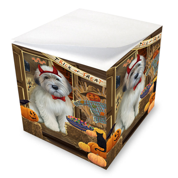 Enter at Own Risk Trick or Treat Halloween Wheaten Terrier Dog Note Cube NOC53342