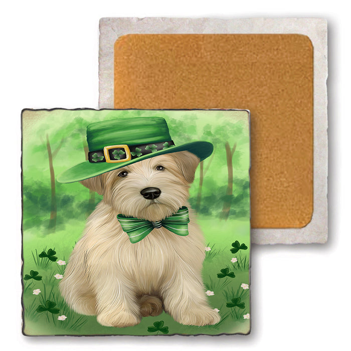 St. Patricks Day Irish Portrait Wheaten Terrier Dog Set of 4 Natural Stone Marble Tile Coasters MCST52058