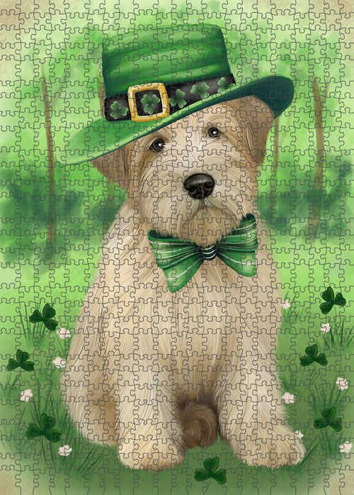 St. Patricks Day Irish Portrait Wheaten Terrier Dog Portrait Jigsaw Puzzle for Adults Animal Interlocking Puzzle Game Unique Gift for Dog Lover's with Metal Tin Box PZL101