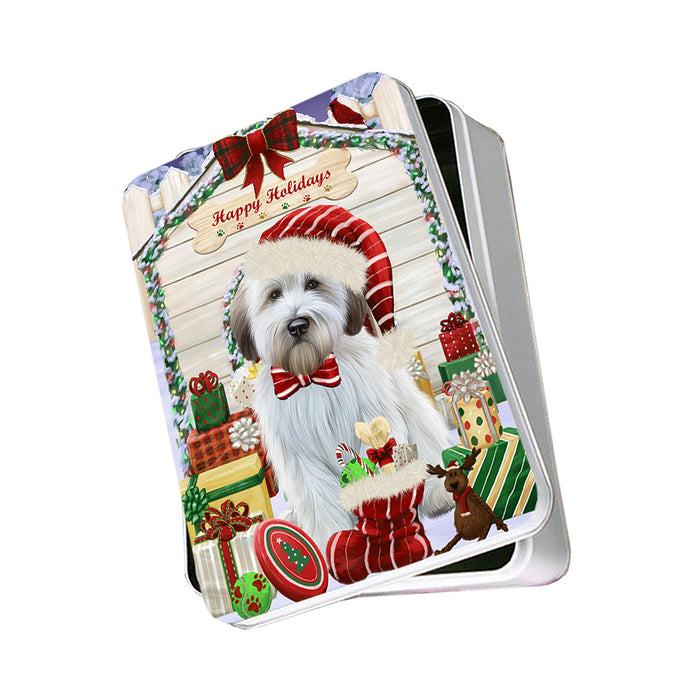 Happy Holidays Christmas Wheaten Terrier Dog With Presents Photo Storage Tin PITN52697
