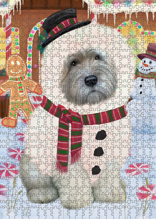 Christmas Gingerbread House Candyfest Wheaten Terrier Dog Puzzle with Photo Tin PUZL94596