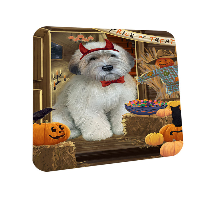 Enter at Own Risk Trick or Treat Halloween Wheaten Terrier Dog Coasters Set of 4 CST53300