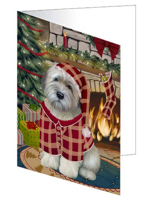 The Stocking was Hung Wheaten Terrier Dog Handmade Artwork Assorted Pets Greeting Cards and Note Cards with Envelopes for All Occasions and Holiday Seasons GCD71498