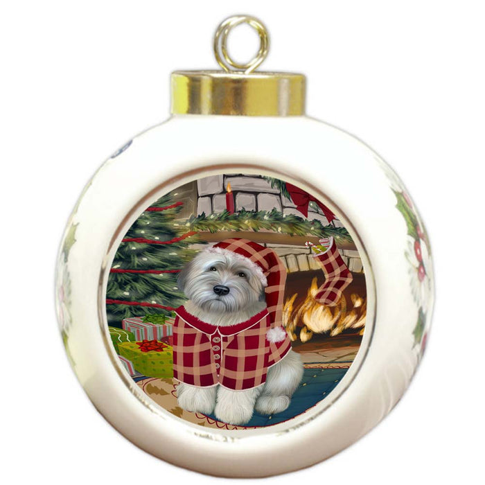 The Stocking was Hung Wheaten Terrier Dog Round Ball Christmas Ornament RBPOR56017
