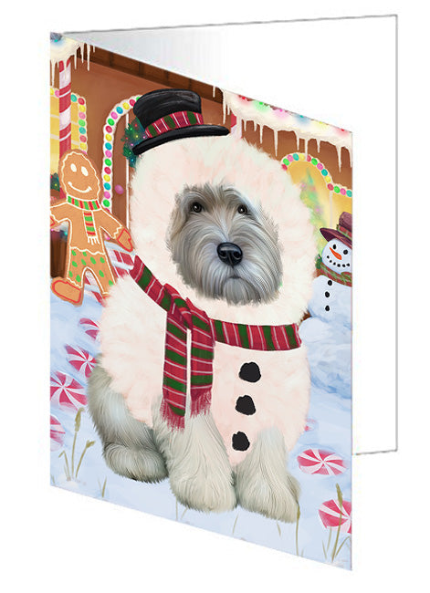 Christmas Gingerbread House Candyfest Wheaten Terrier Dog Handmade Artwork Assorted Pets Greeting Cards and Note Cards with Envelopes for All Occasions and Holiday Seasons GCD74312