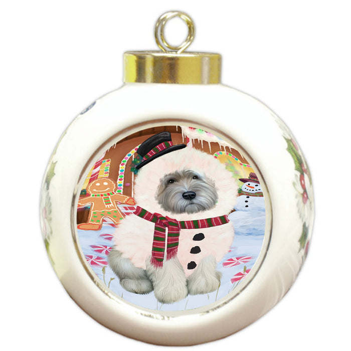 Christmas Gingerbread House Candyfest Wheaten Terrier Dog Round Ball Christmas Ornament RBPOR56955