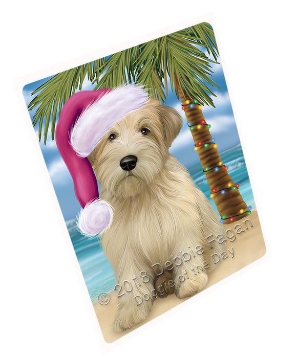 Summertime Happy Holidays Christmas Wheaten Terrier Dog on Tropical Island Beach Large Refrigerator / Dishwasher Magnet RMAG88458