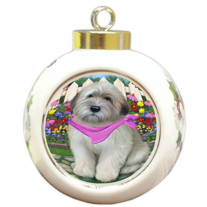 Spring Floral Wheaten Terrier Dog Round Ball Christmas Ornament RBPOR52285
