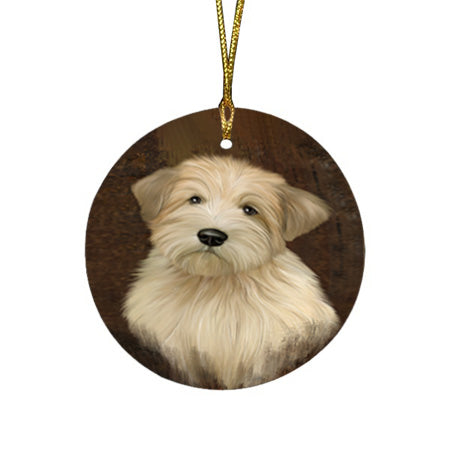 Rustic Wheaten Terrier Dog Round Flat Christmas Ornament RFPOR54494