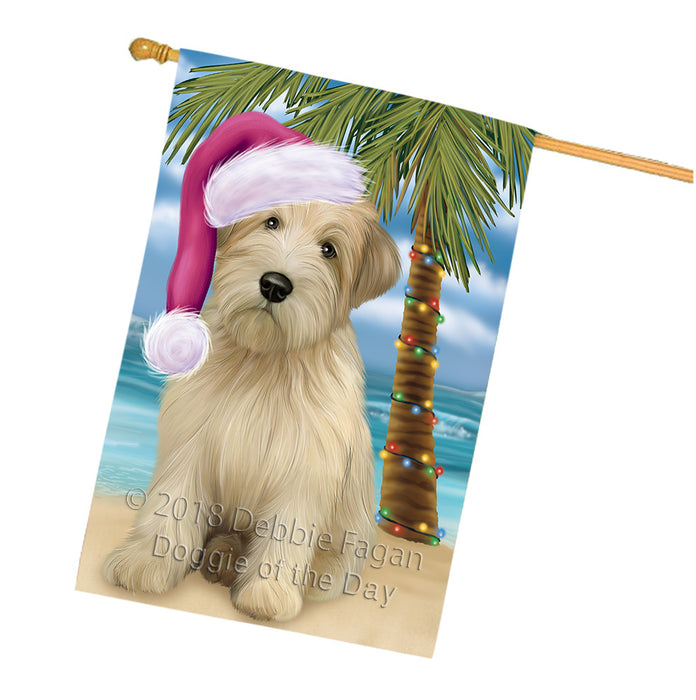 Summertime Happy Holidays Christmas Wheaten Terrier Dog on Tropical Island Beach House Flag FLG54794