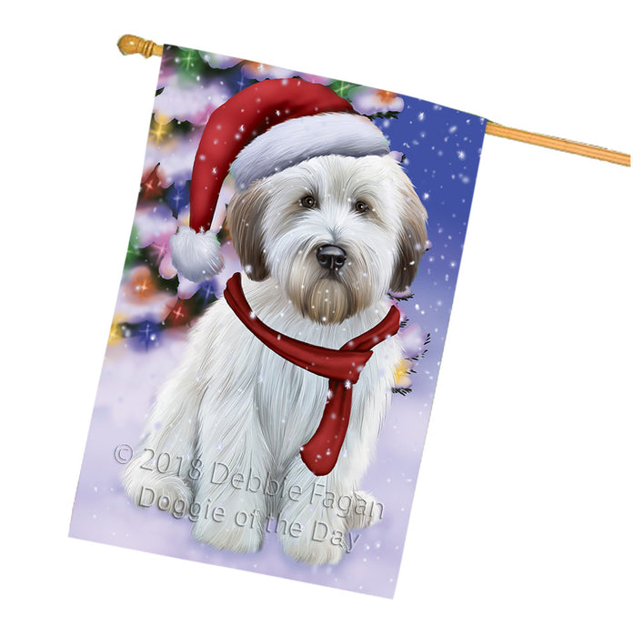 Winterland Wonderland Wheaten Terrier Dog In Christmas Holiday Scenic Background House Flag FLG53986