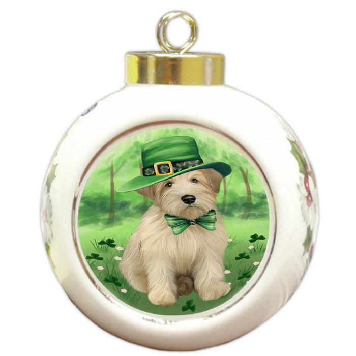 St. Patricks Day Irish Portrait Wheaten Terrier Dog Round Ball Christmas Ornament RBPOR58185