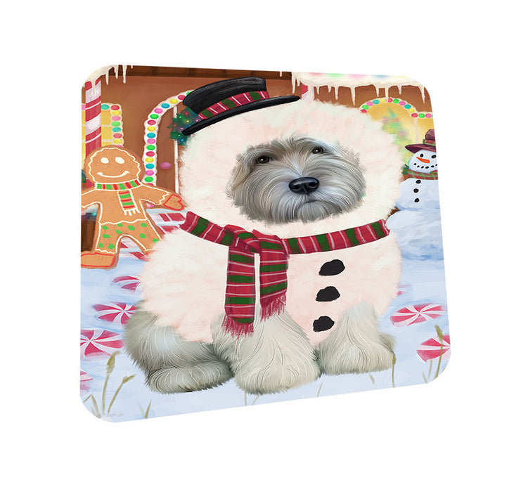Christmas Gingerbread House Candyfest Wheaten Terrier Dog Coasters Set of 4 CST56557