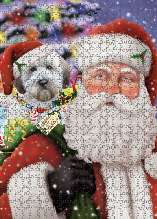 Santa Carrying Wheaten Terrier Dog and Christmas Presents Puzzle with Photo Tin PUZL81996