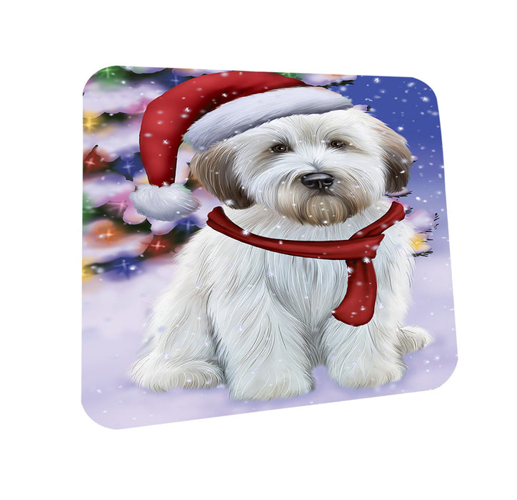 Winterland Wonderland Wheaten Terrier Dog In Christmas Holiday Scenic Background Coasters Set of 4 CST53746