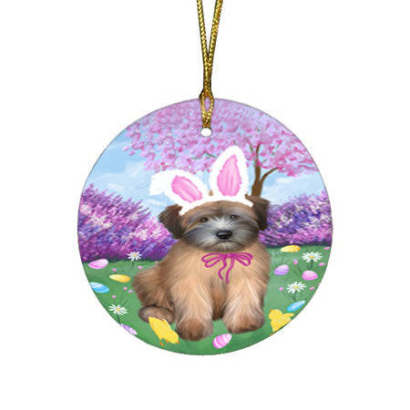Easter Holiday Wheaten Terrier Dog Round Flat Christmas Ornament RFPOR57355