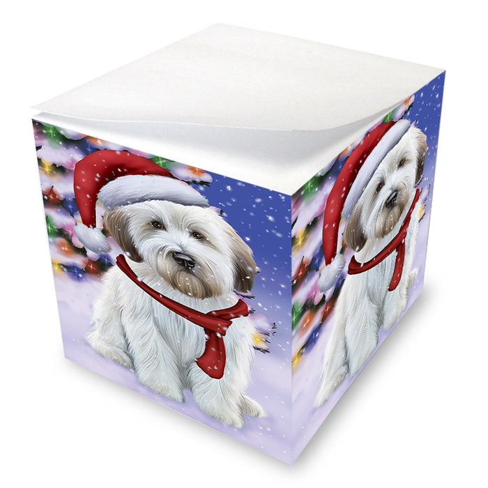 Winterland Wonderland Wheaten Terrier Dog In Christmas Holiday Scenic Background Note Cube NOC55434