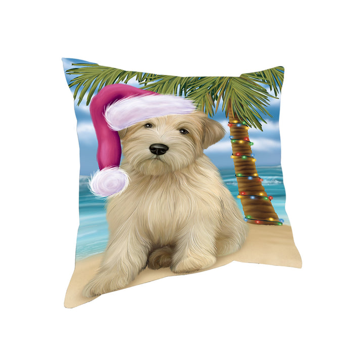 Summertime Happy Holidays Christmas Wheaten Terrier Dog on Tropical Island Beach Pillow PIL75008