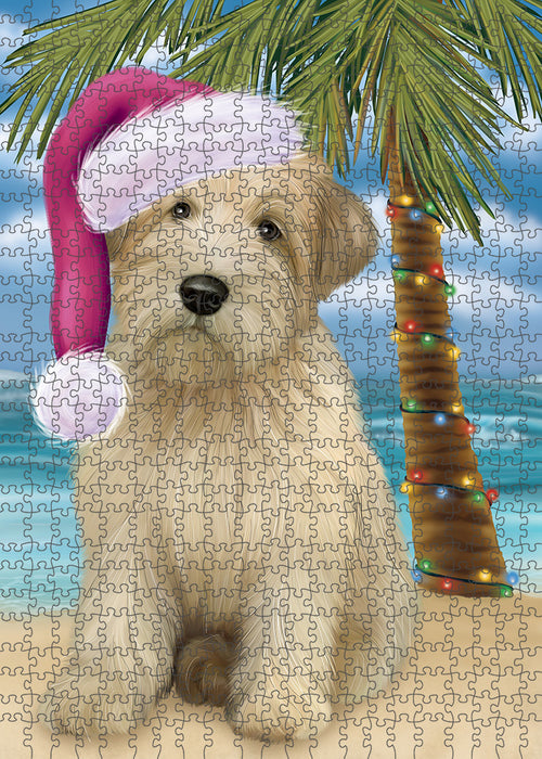 Summertime Happy Holidays Christmas Wheaten Terrier Dog on Tropical Island Beach Puzzle with Photo Tin PUZL85540