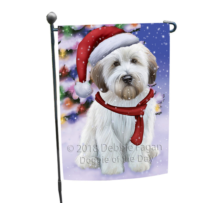Winterland Wonderland Wheaten Terrier Dog In Christmas Holiday Scenic Background Garden Flag GFLG53850