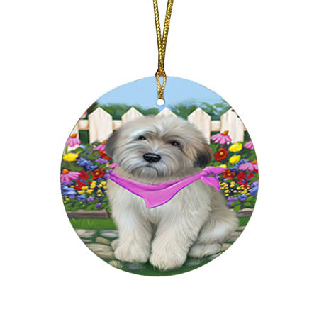 Spring Floral Wheaten Terrier Dog Round Flat Christmas Ornament RFPOR52276