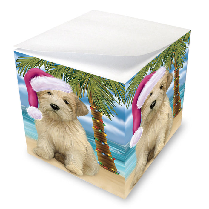 Summertime Happy Holidays Christmas Wheaten Terrier Dog on Tropical Island Beach Note Cube NOC56114