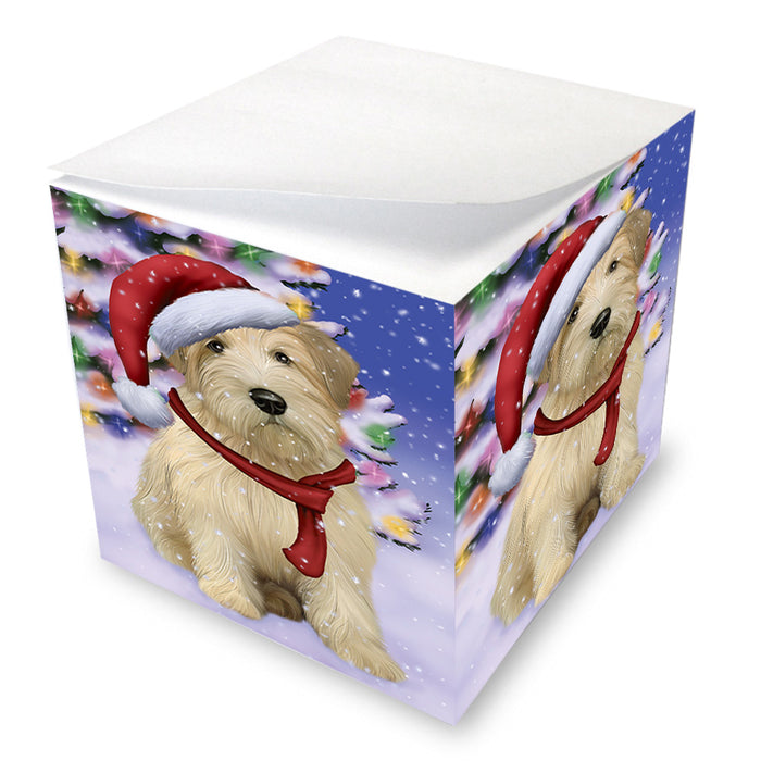 Winterland Wonderland Wheaten Terrier Dog In Christmas Holiday Scenic Background Note Cube NOC55435