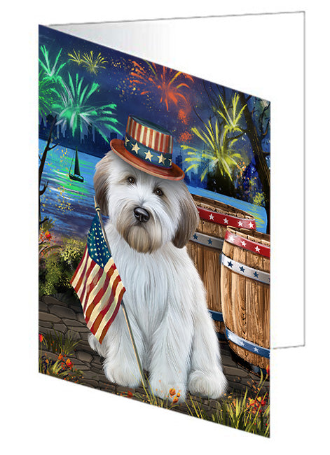 4th of July Independence Day Fireworks Wheaten Terrier Dog at the Lake Handmade Artwork Assorted Pets Greeting Cards and Note Cards with Envelopes for All Occasions and Holiday Seasons GCD57800