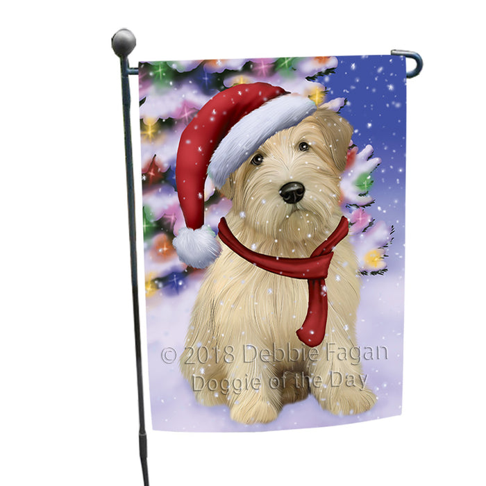 Winterland Wonderland Wheaten Terrier Dog In Christmas Holiday Scenic Background Garden Flag GFLG53851