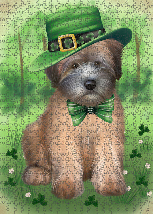 St. Patricks Day Irish Portrait Wheaten Terrier Dog Portrait Jigsaw Puzzle for Adults Animal Interlocking Puzzle Game Unique Gift for Dog Lover's with Metal Tin Box PZL102