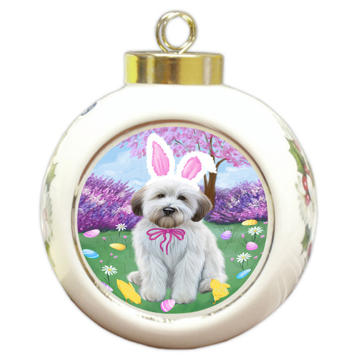 Easter Holiday Wheaten Terrier Dog Round Ball Christmas Ornament RBPOR57356