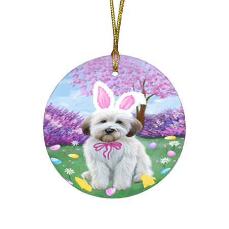 Easter Holiday Wheaten Terrier Dog Round Flat Christmas Ornament RFPOR57356