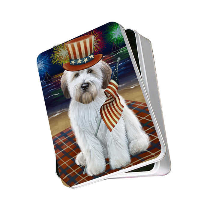4th of July Independence Day Firework Wheaten Terrier Dog Photo Storage Tin PITN52470