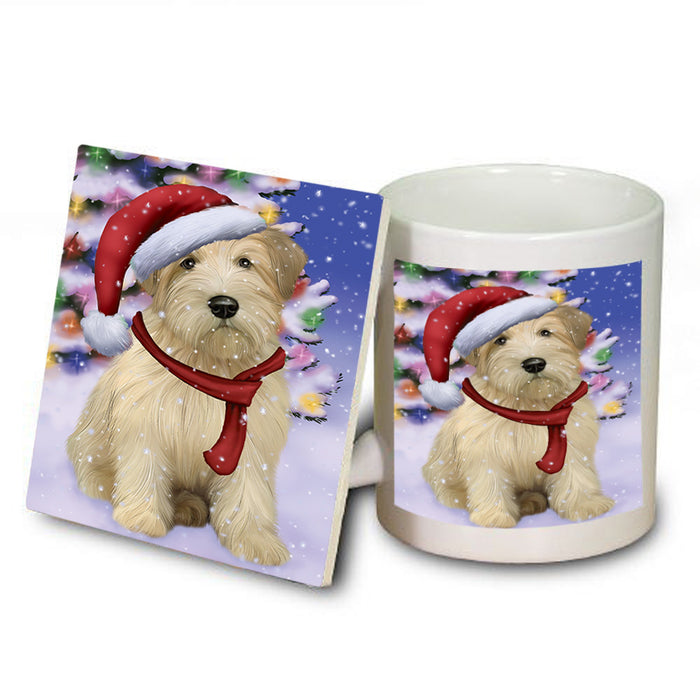 Winterland Wonderland Wheaten Terrier Dog In Christmas Holiday Scenic Background Mug and Coaster Set MUC53781