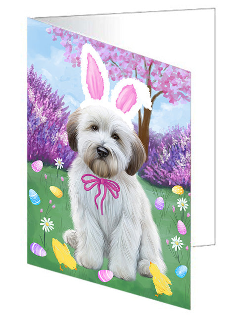 Easter Holiday Wheaten Terrier Dog Handmade Artwork Assorted Pets Greeting Cards and Note Cards with Envelopes for All Occasions and Holiday Seasons GCD76379