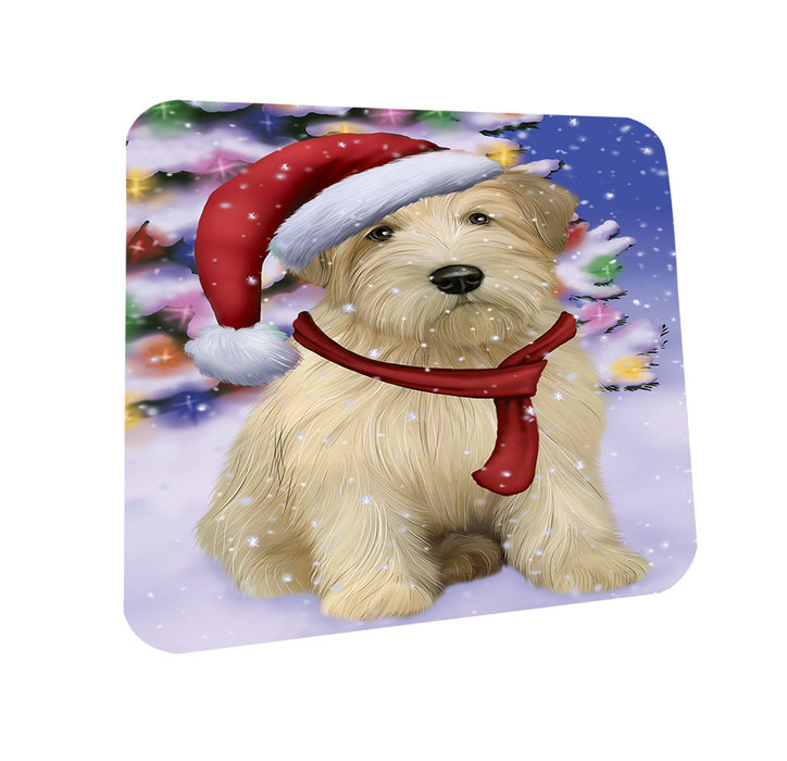 Winterland Wonderland Wheaten Terrier Dog In Christmas Holiday Scenic Background Coasters Set of 4 CST53747