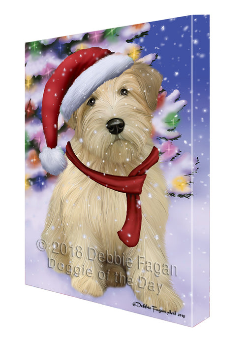 Winterland Wonderland Wheaten Terrier Dog In Christmas Holiday Scenic Background Canvas Print Wall Art Décor CVS101951