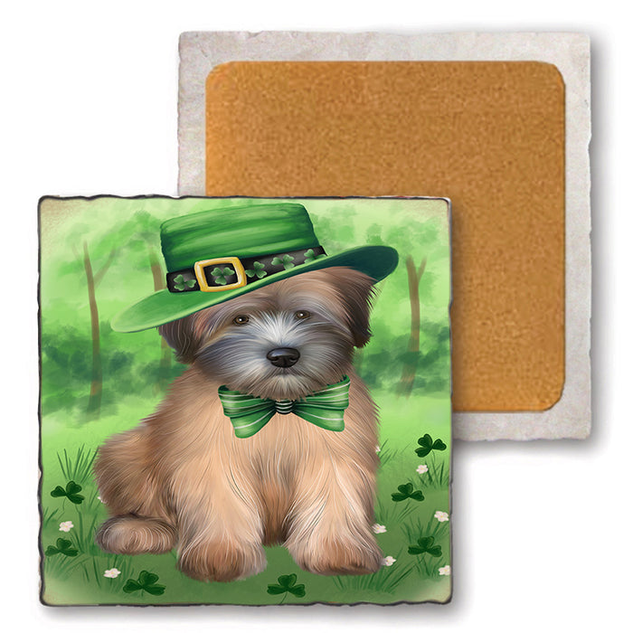 St. Patricks Day Irish Portrait Wheaten Terrier Dog Set of 4 Natural Stone Marble Tile Coasters MCST52059
