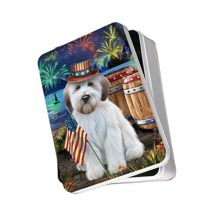 4th of July Independence Day Fireworks Wheaten Terrier Dog at the Lake Photo Storage Tin PITN51257