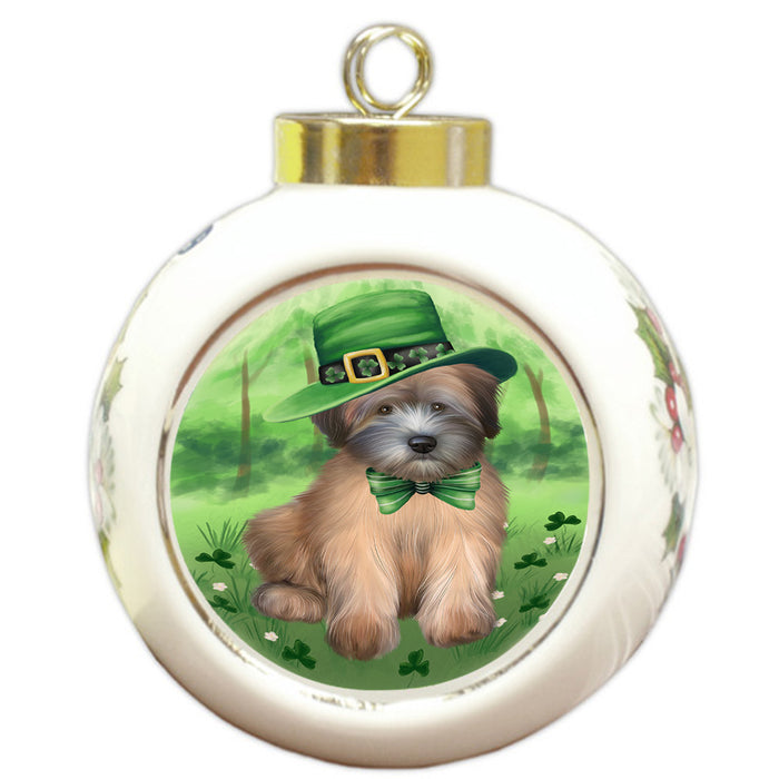 St. Patricks Day Irish Portrait Wheaten Terrier Dog Round Ball Christmas Ornament RBPOR58186