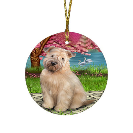 Wheaten Terrier Dog Round Flat Christmas Ornament RFPOR51790