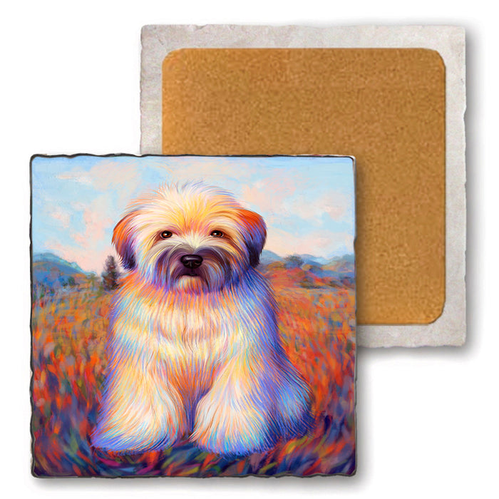 Mystic Blaze Wheaten Terrier Dog Set of 4 Natural Stone Marble Tile Coasters MCST48590