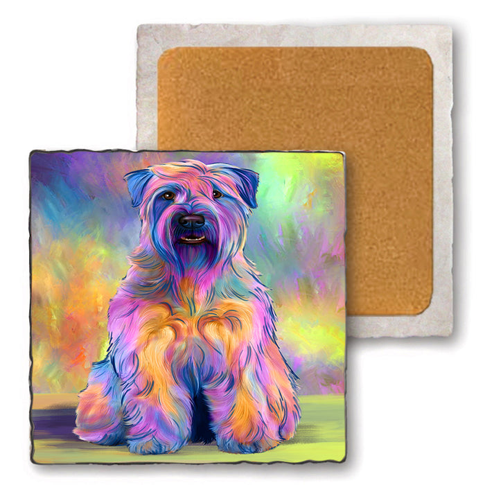 Paradise Wave Wheaten Terrier Dog Set of 4 Natural Stone Marble Tile Coasters MCST51745