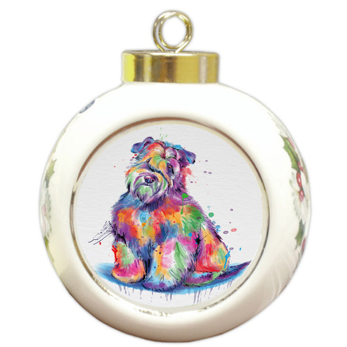 Watercolor Wheaten Terrier Dog Round Ball Christmas Ornament RBPOR58339