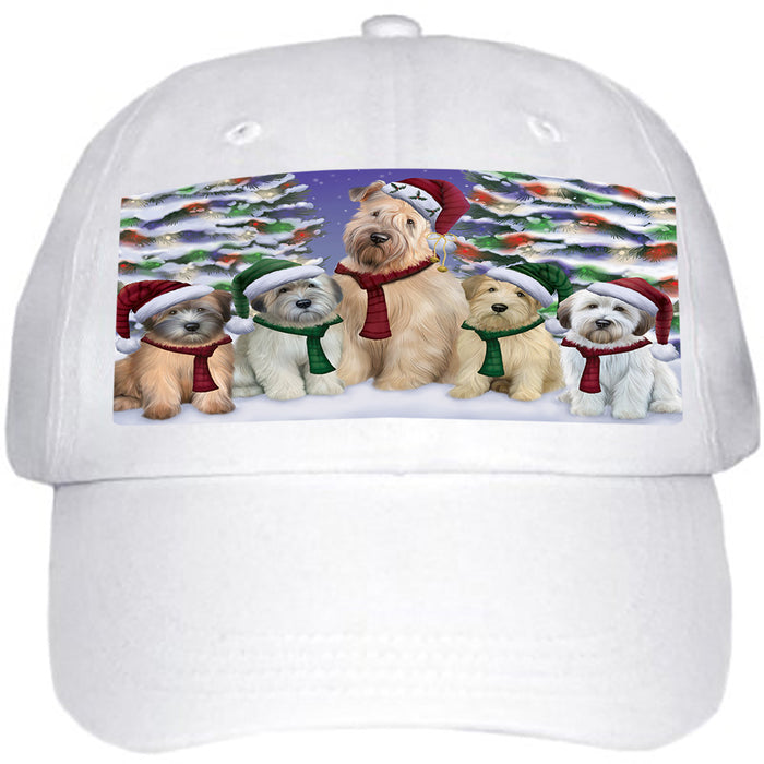 Wheaten Terriers Dog Christmas Family Portrait in Holiday Scenic Background Ball Hat Cap HAT61899