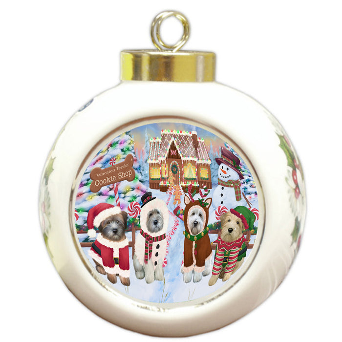 Holiday Gingerbread Cookie Shop Wheaten Terriers Dog Round Ball Christmas Ornament RBPOR56988