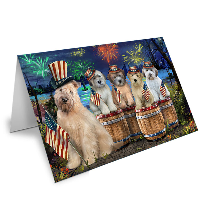 4th of July Independence Day Fireworks Wheaten Terriers at the Lake Handmade Artwork Assorted Pets Greeting Cards and Note Cards with Envelopes for All Occasions and Holiday Seasons GCD57209